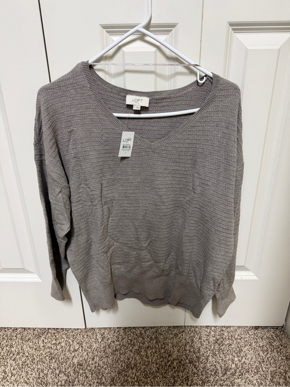 LOFT V-Neck Lightweight Sweater in Taupe Gray